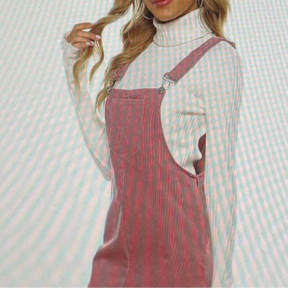 Pink corduroy overall bib pinafore suspender dress, size S Barbiecore boho - Picture 3 of 16